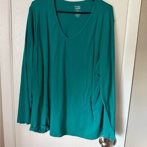 Basic Editions Green Flutter Sleeve Blouse
